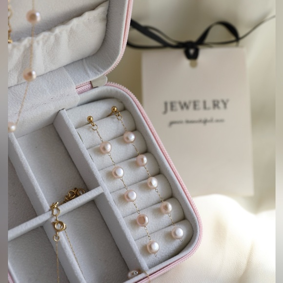 Freshwater pearl Station Necklace,Pearl bracelet,heart bracelet and earrings set - Picture 3 of 6